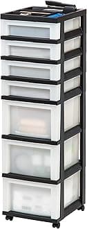 IRIS USAInc. Medium 7-Drawer Storage Rolling Cart with Organizer Top, Black/Pearl