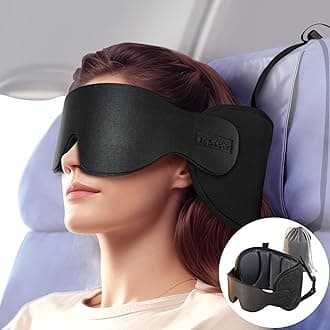 Travel Pillows for Airplanes, Travel Accessories for Long Flight, 360° Head Support Soft Airplane Pillow with Eye Mask for Sleeping, Stop Bobblehead, Light Black
