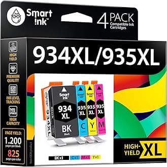 Smart Ink Compatible Ink Cartridges Replacement for HP 934 and 935 HP 934XL 935XL 4 Combo Pack (1 Black, Cyan/Magenta/Yellow) for HP Printer Officejet Pro 6230 6830 6835 Officejet 6800 6812 6815 6820