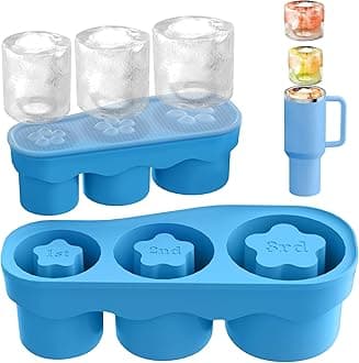 Ice Cube Tray for Tumbler Cup 20-40 Oz, 3 Pcs Silicone Cylinder Ice Mold with Lid for Freezer, Easy Fill and Release Ice Cube Maker for Drinks, Coffee, Whiskey, Cocktail (Blue)