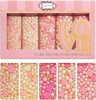 Confect Pink Mini Roses I Silver Hearts & Vermcelli and White Pearls | Anniversary Sprinkles | Sprinkles for Baking & Cake Decorative | Edible sprinkles - Vegan, Gluten-Free, Nut-Free, Soy-Free, Dairy-Free , Handcrafted Sprinkle 5 Oz