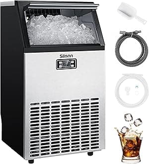 Silonn Commercial Ice Maker Machine, Creates 100lbs in 24H, 33lbs Ice Storage Capacity, Stainless Steel Freestanding Ice Maker with Auto Self-Cleaning for Home Office Bar Parties (SLIM11)