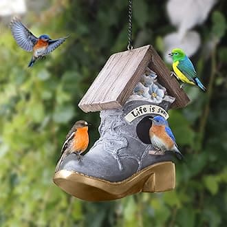 Hanging Bird House for Outside, Unique Birdhouses Outdoor for Home Garden Decor, Resin Handicrafts, Christmas Decoration, Easy to Install and Clean, Great Birdhouse Gift, SAME YOUNG SET