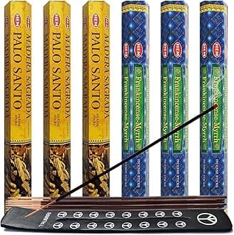 (Palo Santo Frankincense & Myrrh) - Palo Santo Frankincense & Myrrh Incense Sticks & Holder Bundle Variety Pack From Hem Trumiri Insense Inscents Insencents Insence