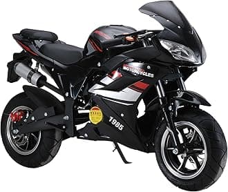 50cc Dirt Bike Mini Bike 4-Stroke Pocket Rocket Motorcycle, 8 Inch Wheels Mini Motorcycle, Gas Pocket Motorbike with Front Rear Disc Brakes, Dual Headlights, Premium Material Black