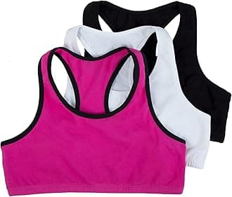 Fruit of the Loom Big Girls' Cotton Built-Up Stretch Sports Bra, White/Blue/White
