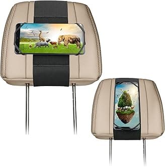 Car Headrest Phone Holder for Kids Back Seat - Compatible with iPhone, Samsung and Other Cell Phones - Soft Adjustable Silicone Holding Net (for Phone 2 Pack)