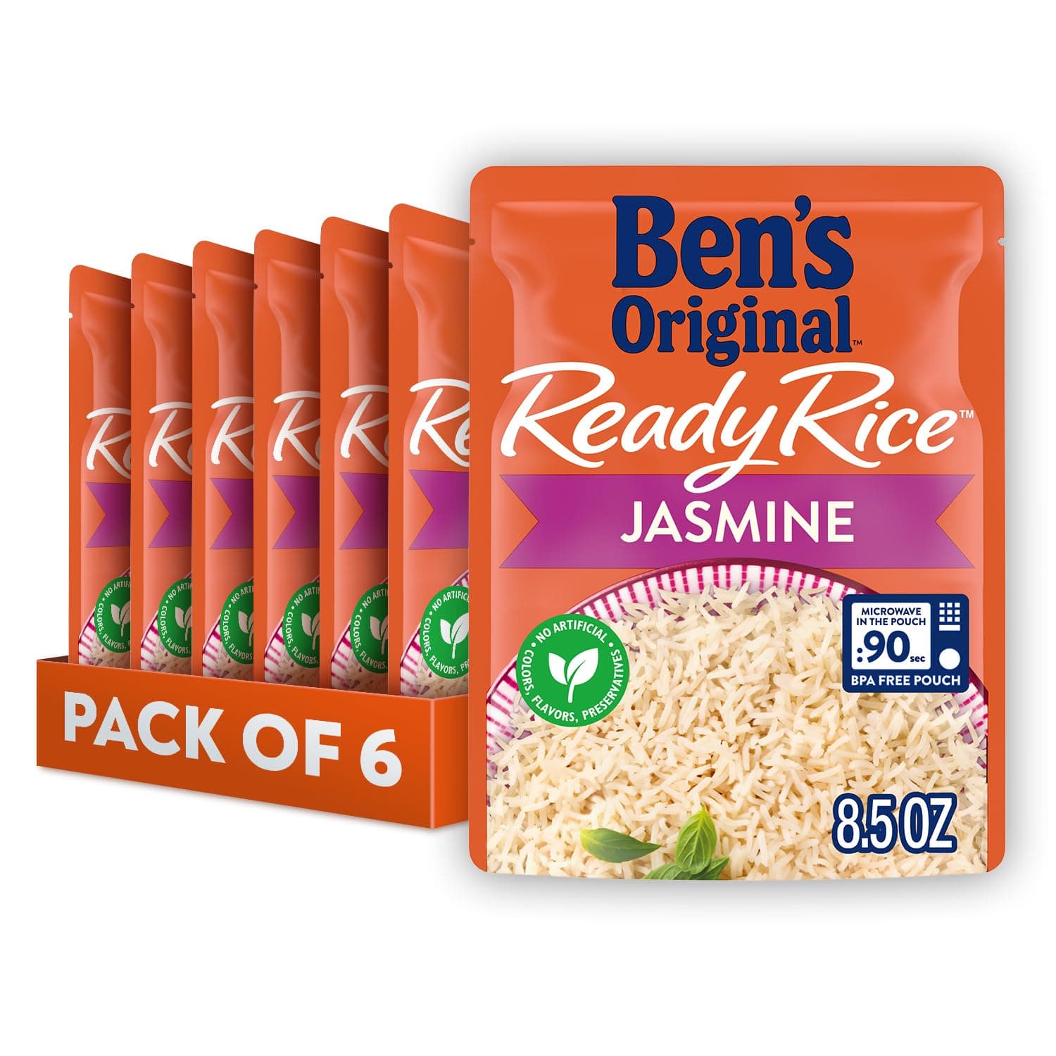 BEN'S ORIGINAL Ready Rice Jasmine Rice, Easy Dinner Side, 8.5 OZ Pouch (Pack of 6)