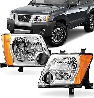 Headlight Assembly Fit Nissan Xterra 2005 2006 2007 2008 2009 2010 2011 2012 2013 2014 2015 Headlights Headlamp Replacement Driver & Passenger Side, Chrome Housing Amber Corner