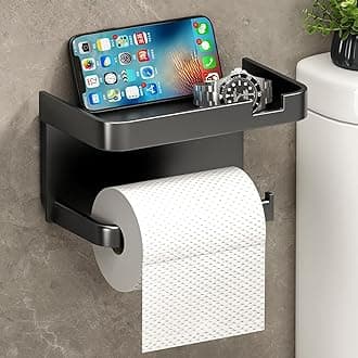 AMERTEER Black Toilet Paper Holder Wall Mount, Bathroom Tissue Holder With Shelf, Toilet Paper Roll Holder For Bathroom