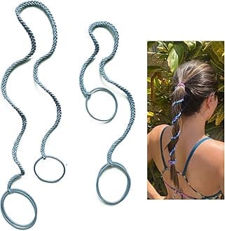 2 Packs (1PC 16"+1PC 25") Steel Blue Hair Ties No Damage for Long Thick Curly Hair, Elastic Sport Ponytail Holders for Water Wind Swimming Diving Motorcycle Skiing Surfing