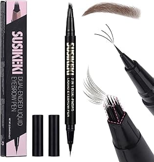 SUSIKEKI Dual Ended Microblading Eyebrow Pen - 2 in 1 Liquid Eyebrow Pencil with Brow-Fection Angled Brush & Precise Detail Brush-Tip, Shapes & Fills Hair-Like Looking Brows, Lasts All-Day, Dark Brown