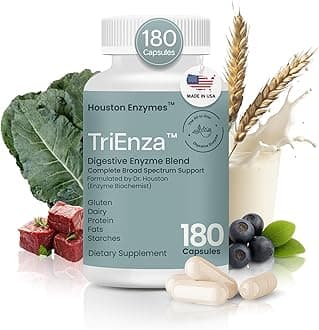 Houston Enzymes TriEnza Digestive Enzymes for Women & Men, Digestive Enzyme Supplements for Proteins, Carbs, Fats & Polyphenols Help Break Down Wheat, Dairy, Soy, 180 Capsules (90 Doses)