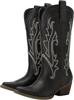 Rollda Cowboy Boots for Women, Cowgirl Boots, Comfortable Western Boots with Pointed Toe Stitched Embroidery for Country Concert Dancing Wedding Traveling Daily Outfits
