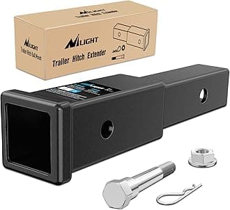 Nilight Trailer Hitch Extender 7 inch Extension Length Fits for 2" Receiver Tube with 5/8 inch Stainless Steel Bolt Flange Nut and Clip 3,500 lbs GTW Matte Black