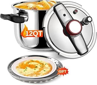 - Pressure Cooker 12 QT, Stainess Steel Pressure Canner 12 Quart, Explosion-Proof Cookware, Rotating Lock/Unlock Lid, One-handed lid opening, Thickened Silicone Ring And Anti-scald Handle, Silver