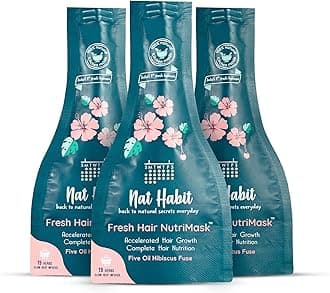 Five Oil Hibiscus NutriMask - Hair Mask For Hair Growth, Conditioning, Smoothening, Dry & Frizzy Hair Enriched with Hibiscus Flowers, Hibiscus, Neem, Curry Leaves (Pack of 3 x 40gm)