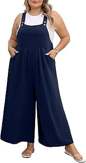 Plus Size Jumpsuit for Women Wide Leg Adjustable Straps Overalls Loose Fit Romper with Pockets Spring Summer