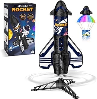 Rocket Launcher for Kids, 200 ft Flight Altitude Self Launching Motorized Rocket Toy with Safety Parachute Land and LED Light, Outdoor Toys Gifts for Ages 6-12 Kids Boys & Girls