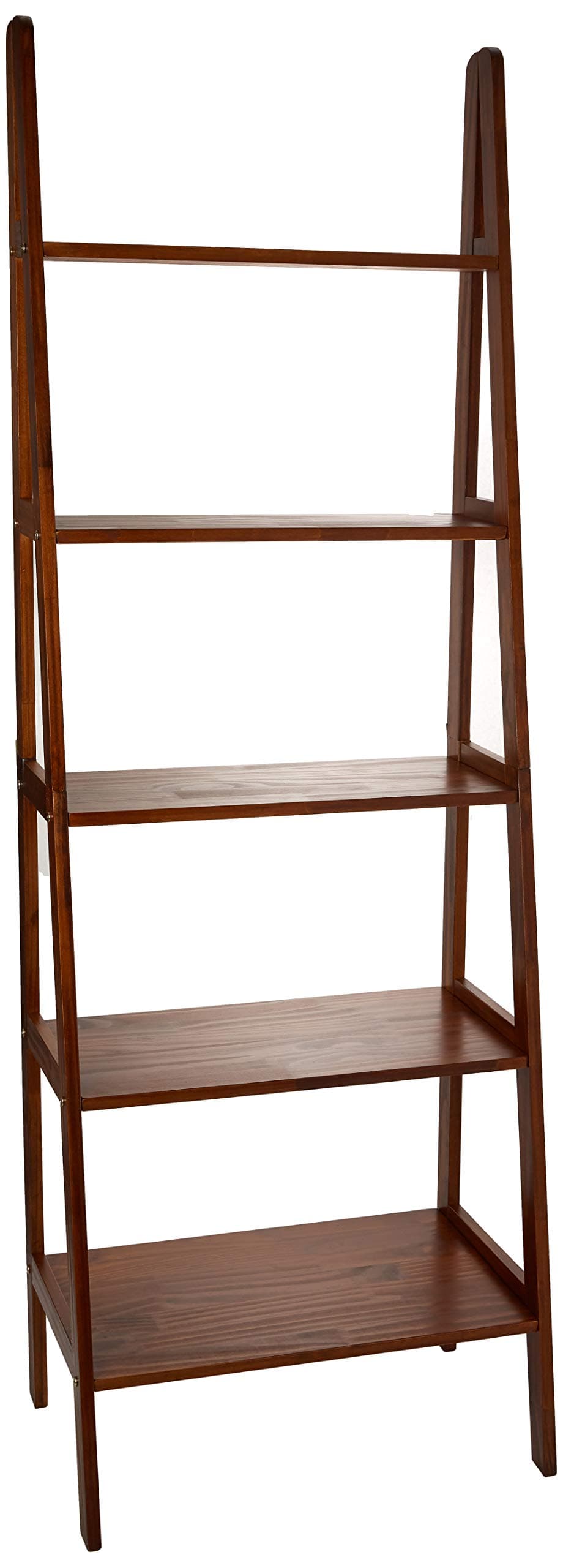 100% Solid Wood 5-Shelf Ladder Bookcase, Standard, 72"H, Warm Brown