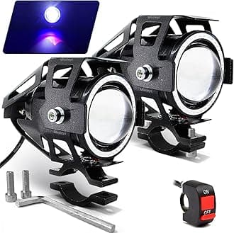 Motorcycle LED Fog Lights U7 Spotlight Daytime Running Lights Bicycle lights with Blue Angel Eyes Halo Ring and Switch 2-Sets