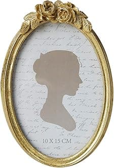 SunlitVintage Picture Frame 4x6 Inch, Oval Antique Photo Frames with Glass Front, Luxury Photo Display, Tabletop Wall Hanging, Gift Ideas, Golden Rose
