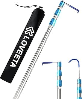 LOVEETA 6.3 Ft Cargo Grabber Reach Retriever Tool - 2.0 New Upgraded Extendable Pickup Truck Bed Accessories, Multi-Use Truck Bed Reach Tool (Titanium Silver) - 2 Hooks