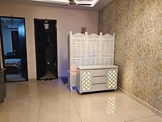 Wooden Room Divider Partition - Foldable Wood Screen Separator for Living Room, Bedroom, Office, Restaurant - Kangra Badrun, White (4 Panel with Stand)