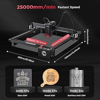 Comgrow Z1 Pro 20W Output Laser Engraver for Wood & Metal, Laser Cutter with Air Assist & App Control, Engraver Machine with 25000mm/min Engraving Speed & 380+ Colors on Metal Steel