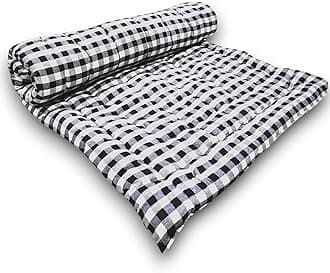 Soft Thick Premium Cotton Quilt|Movable Foldable Rollable Light Weight Filled Single Firm Cotton Mattress Ghingam Plaid,1 Sleeping Capacity,Black&White Check (48X72 in, Queen)