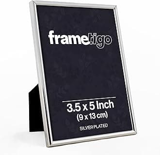 Silver Plated Thin Edge Photo Frame, 3.5"x5" (9x13cm) Photo Size - Velvet Frame Backing & Stand - Real Glass Window - Tarnish-Resistant - Landscape or Portrait Orientation
