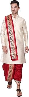Rameshwaram Fabrics Cotton Silk Dhoti Kurta Set for Men with Stole, 3 Piece Set