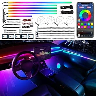 Dreamcolor Acrylic Interior Car LED Strip Light with Wireless APP, RGB 22 in 1 with 175 inches 600 LEDs Fiber Optic Car Ambient Lighting Kits, Dual Zone Sound Active Function LED Strip for Car