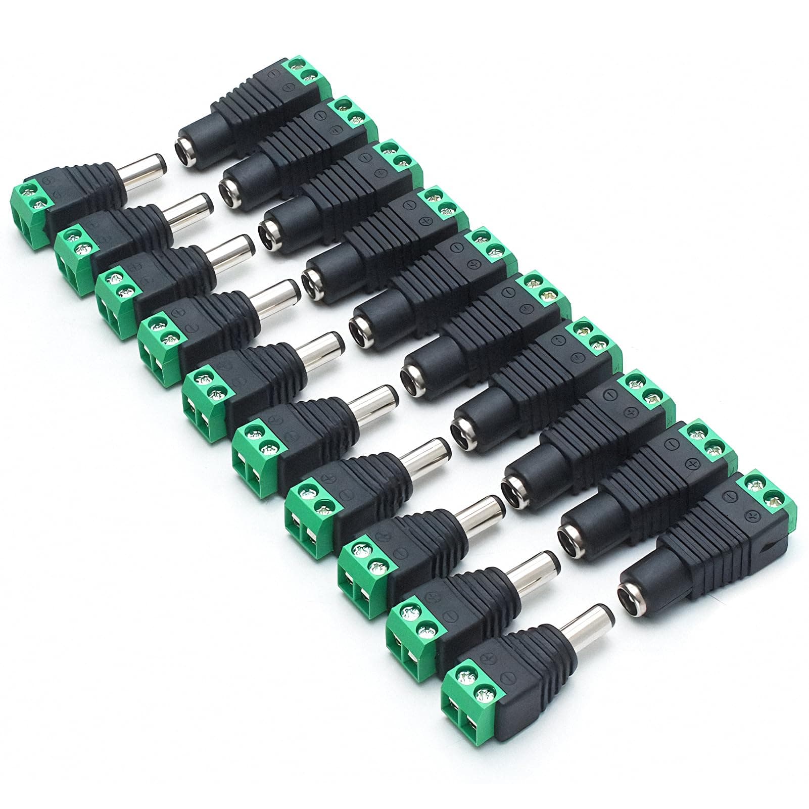 LightingWill 10 Pair 5.5 X 2.1mm Barrel Power 12V Male and Female DC Jack Power Connector Adapter Plug for CCTV Security Camera LED Strip