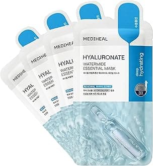 Best Korean Hyaluronate Watermide Essential Face Mask - Hydrating and Moisturizing Sheet Masks With Hyalu Active 3x For All Skin Types (4 Count)