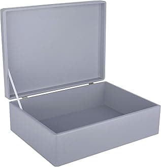 XL Grey Wooden Box Storage with Hinged Lid | 15.8 x 11.8 x 5.5 inches (+-0.5) | Gift Box for Tool Dog Toy Shoes Clothes Kitchen Storage Document | Wood Keepsake Chest