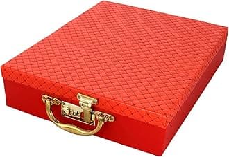 Kuber IndustriesKuber Industries 5 Rod Wooden Bangle Box|Pearl Studded Design Removable Rod Bridal Organizer With Mirror & Number Lock System (Orange)