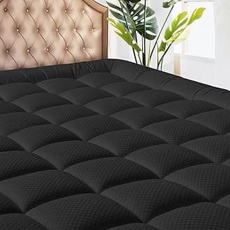Twin Size Mattress Pad - Cooling Breathable Mattress Topper, Quilted Fitted Mattress Protector, Pillow Top Mattress Cover with 8-21" Deep Pocket, Soft, Machine Washable, Black, 39x75 Inches