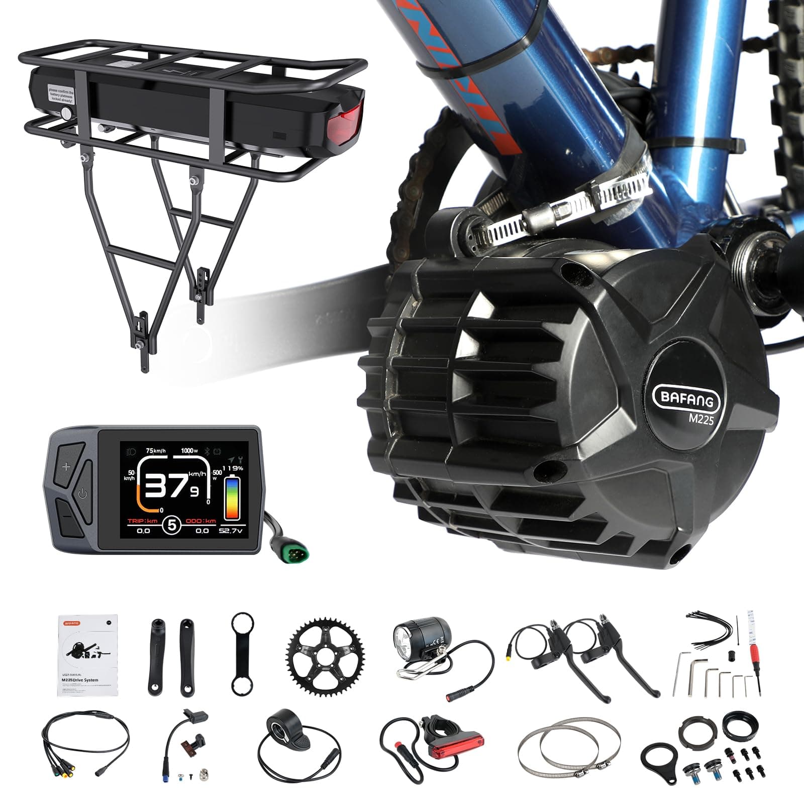 48V 750W 100MM Mid Drive Kit M625 Ebike Conversion Kit with 46T Chainwheel Electric Bike Conversion Kit Mountain Bike Road Bike with Display Optional & Battery