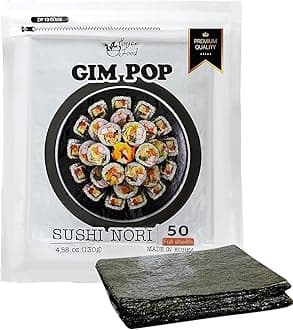 Gim Pop Nori Sheets for Sushi Gimbap Roasted Seaweed Sheet All Natural Dried Seaweed for Wrap Rice, Onigiri, Sushi - Product of Korea, Restaurant Quality (50 Full Sheets,130g)