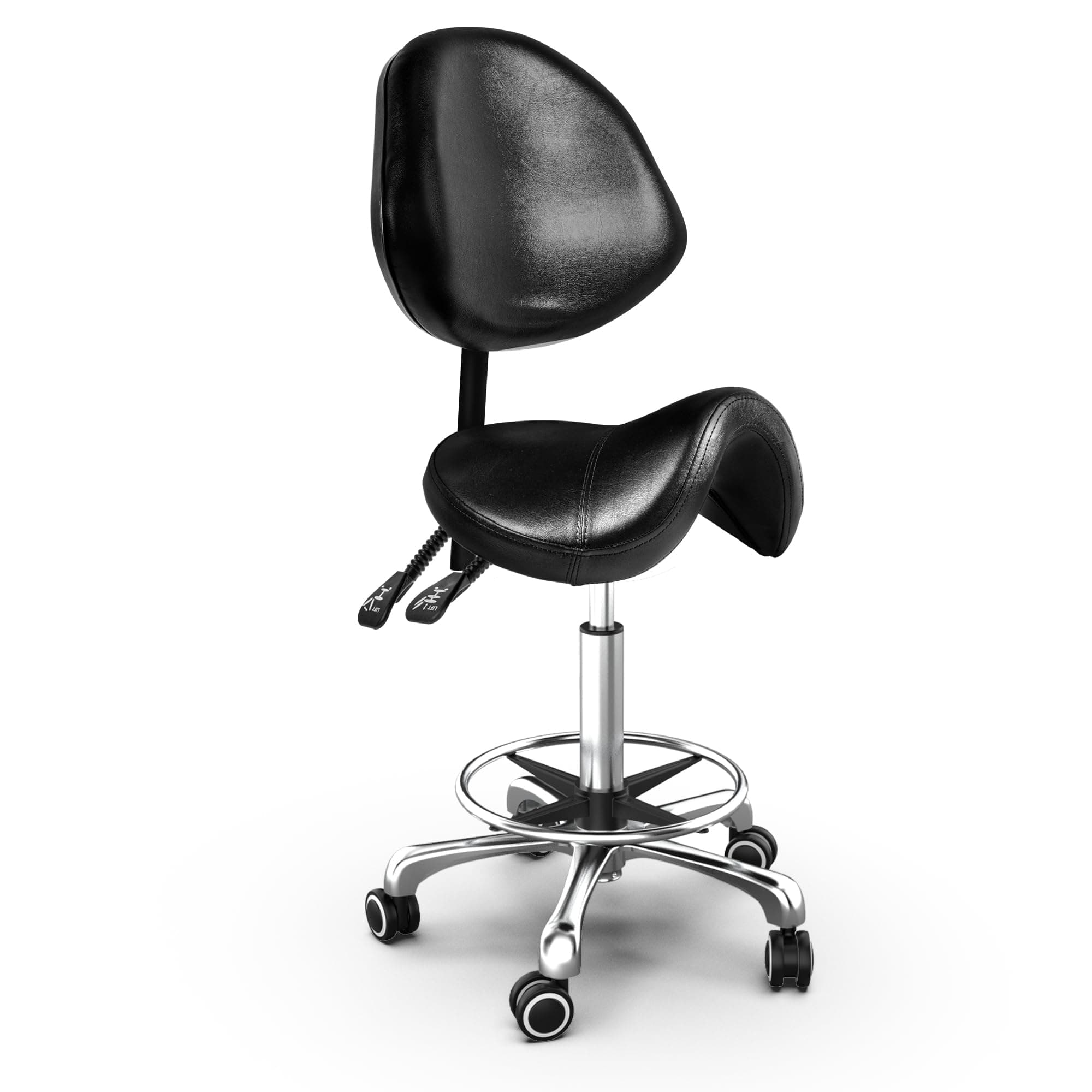 TASALON Saddle Stool with Back Support Ergonomic Adjustable Stool with Wheels - Swivel Salon Cutting Stool for Kitchen, Salon, Spa, Tattoo, Pedicure, Massage -Esthetician Chair – Black