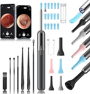Ear Wax Removal - 3 in 1 Wireless WiFi Rechargeable Ear Cleaner, Hassle Instant Removes Ear Wax, 1080P HD Camera Lens & 7 Pcs Ear Set, Ear Cleaning Kit with 15 Replacement Tips, Gray