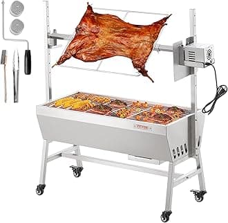 Upgrade Rotisserie Grill, 35 Inch 90 Lbs Capacity, BBQ Whole Pig Lamb Goat Charcoal Spit Grill, Electric 42W Motor Stainless Steel Rotisserie Roaster with Lockable Wheels, for Camping Outdoor