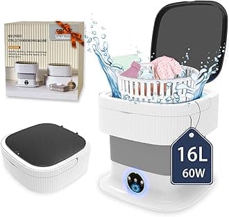 Portable Washing Machine, 16L Large Capacity Mini Washing Machine,60W Small Foldable Collapsible Washer and Dryer with Spin for Travel, Socks, Baby Clothes (Grey)