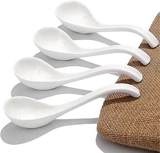 Asian Ceramic Soup Spoon, with Long Handle Easy to Hold, Non-slip Bottom, for Japanese Ramen, Chinese and Vietnamese Wonton, Noodle Soup Spoons (V88)
