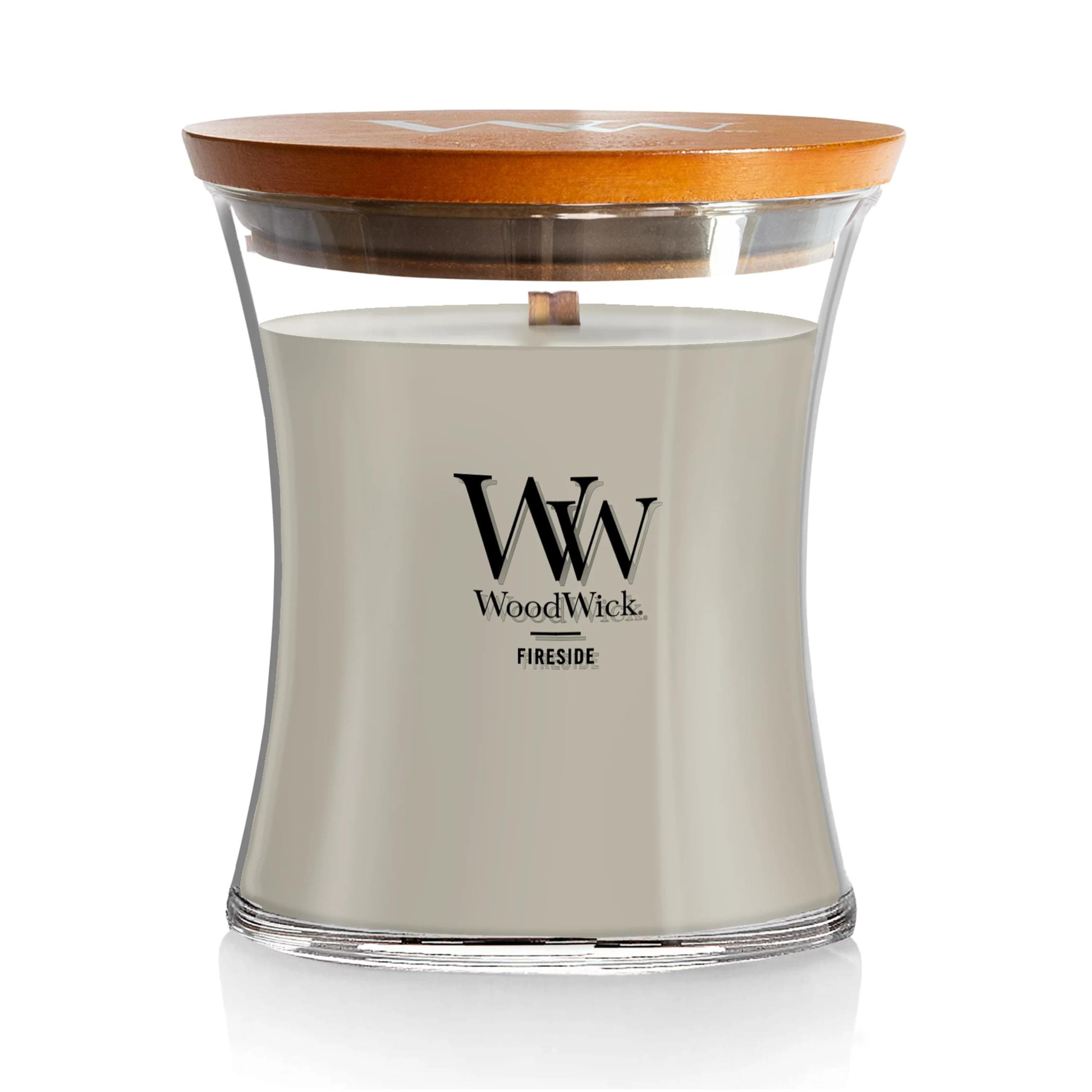 Woodwick Medium Candle Fireside, Grey , 9.9cm Lx 9.9cm W x 11.4cm H , 92106AM
