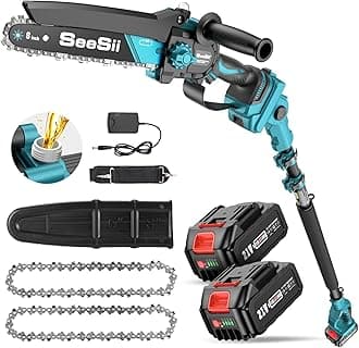2-in-1 Electric Pole Saws for Tree Trimming, 8 Inch Brushless Mini Chainsaw with Extension Pole, Cordless Pole Chain Saw, Tree Trimmer Limb Branch Cutter Pruner with 2 x 4.0Ah Batteries, PS810