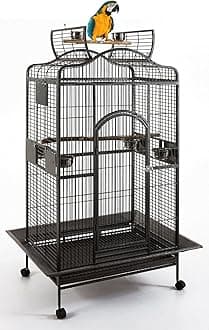 Extra Large 32" Wx23 Lx56 H Wrought Iron Dome Top for Macaw Goffin's Cockatoo Cockatiels African Grey Amazon Parrots Green Cheek Conures Caique Bird Cage with Rolling Stand