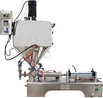 TECHTONGDA Paste Liquid Filling Machine One Nozzle Piston Filler with Mixing and Heating Hopper Bottle Pack Seal for Honey Milk (10-100ml)
