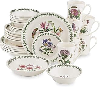 Botanic Garden 30-Piece Dinnerware Set - Nature-Inspired Floral Motifs - Dishwasher, Microwave, Freezer Safe Elegant Dining Plates, Bowls, Mugs - Fine Earthenware for Home Gatherings